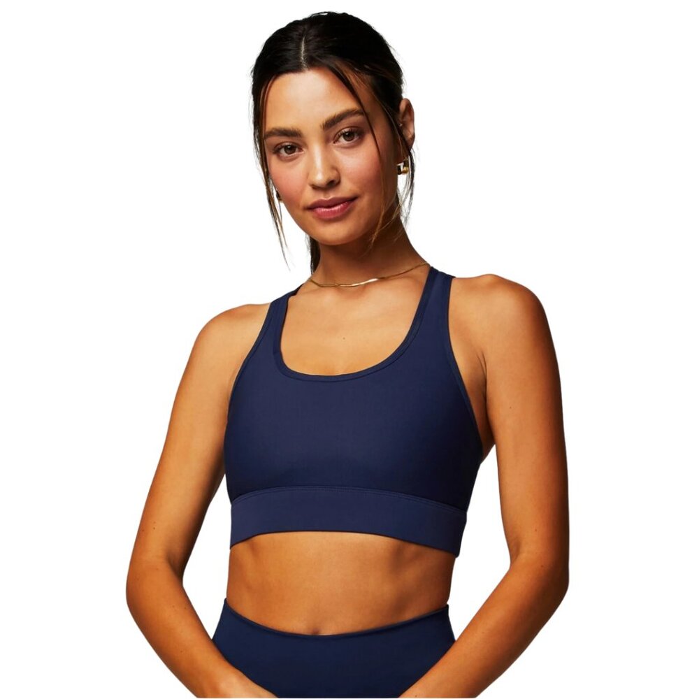 Fabletics On-the-Go Medium Impact Sports Bra Deep Navy Blue Size Small